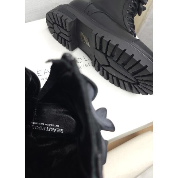 Beautiisoles by Robyn Women Zoey Black Leather Zip Lace up Combat Boots Size 5 - Picture 4 of 13